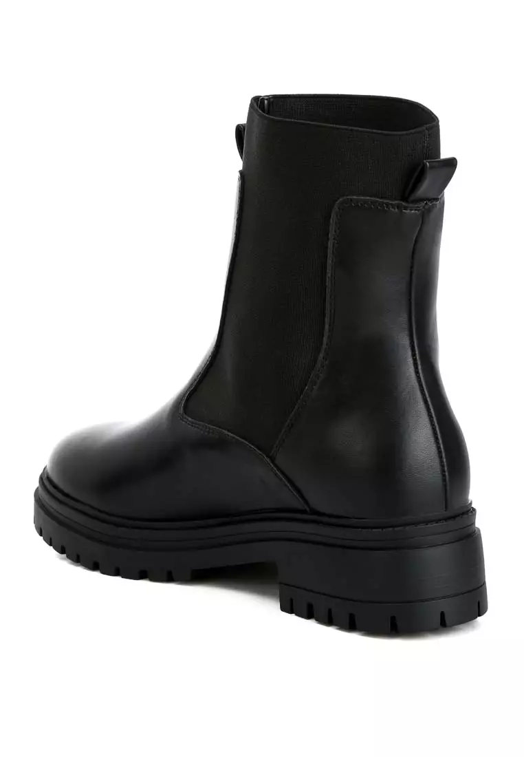 Black Faux Leather Chunky Chelsea Boots