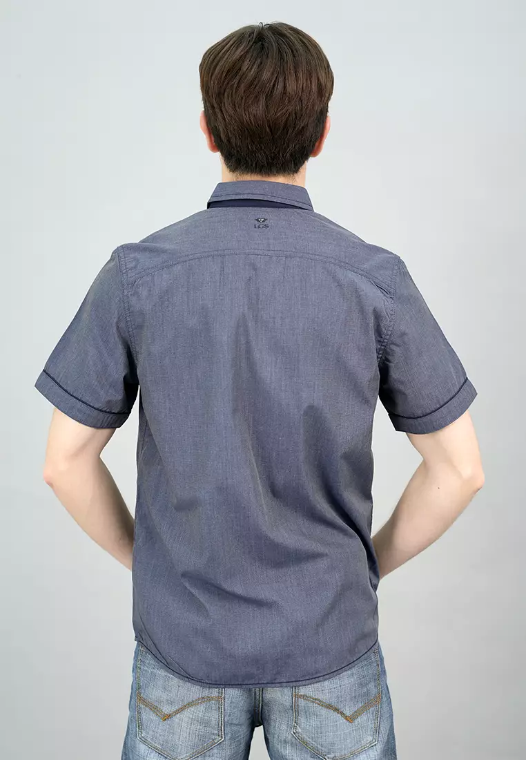 LGS - Kemeja Casual Pria Lengan Pendek Motif Tekstur Warna Abu-Abu Slim Fit - JSH.391.S1189F.950.C