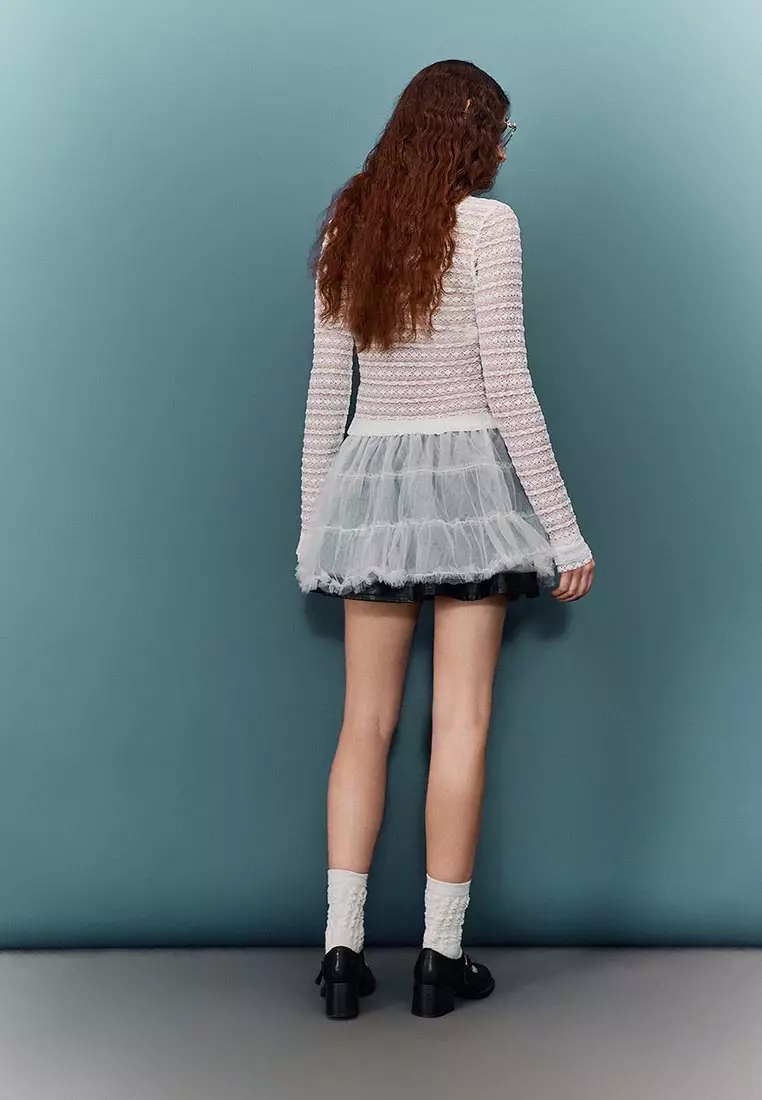 UR冬季新款女装芭蕾风透视网纱松紧腰短款半裙UYU540024