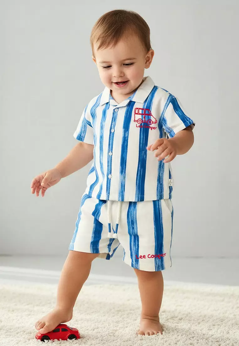 Babyshop Lee Cooper Camp Collar Short Sleeves Shirt And Shorts Set With Stripes