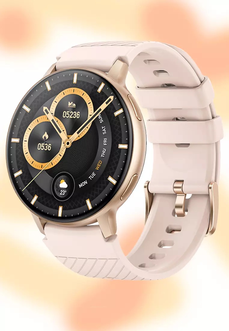 Unisex Round Smart Watch - 1.39 inch Large HD Screen - Rubber Strap - Rose Gold Color