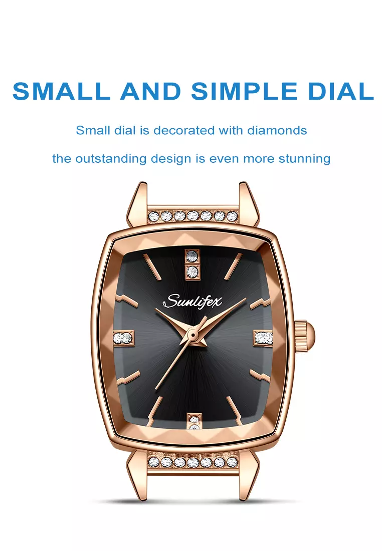 Jam Tangan Wanita 8006 Kuarsa Wanita Tali Kulit Berlian Jam Tangan Cewek Original black