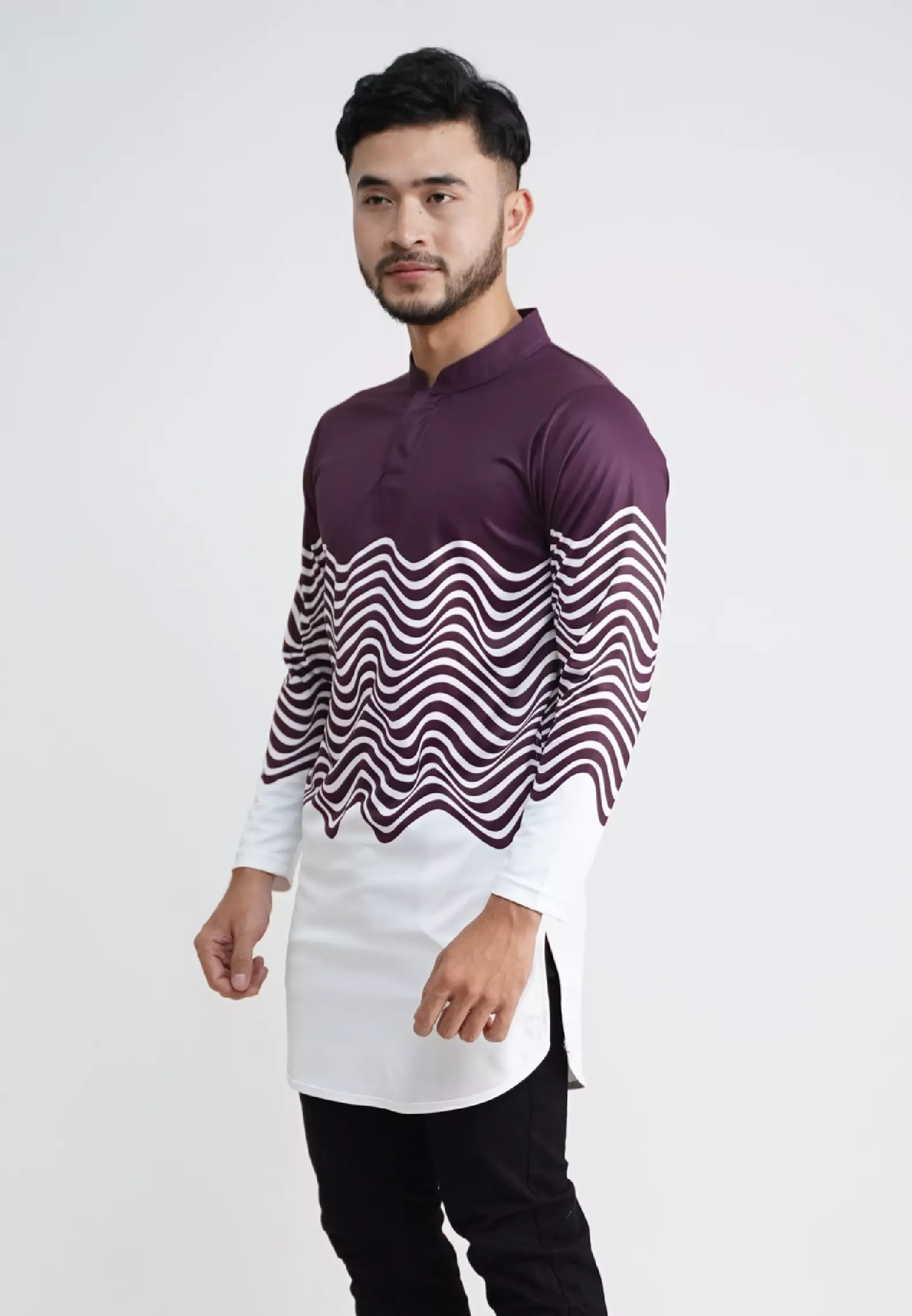 Tiento Pakaian Koko Pria Baju Muslim Dry Fit Kurta Lengan Panjang Motif Bena