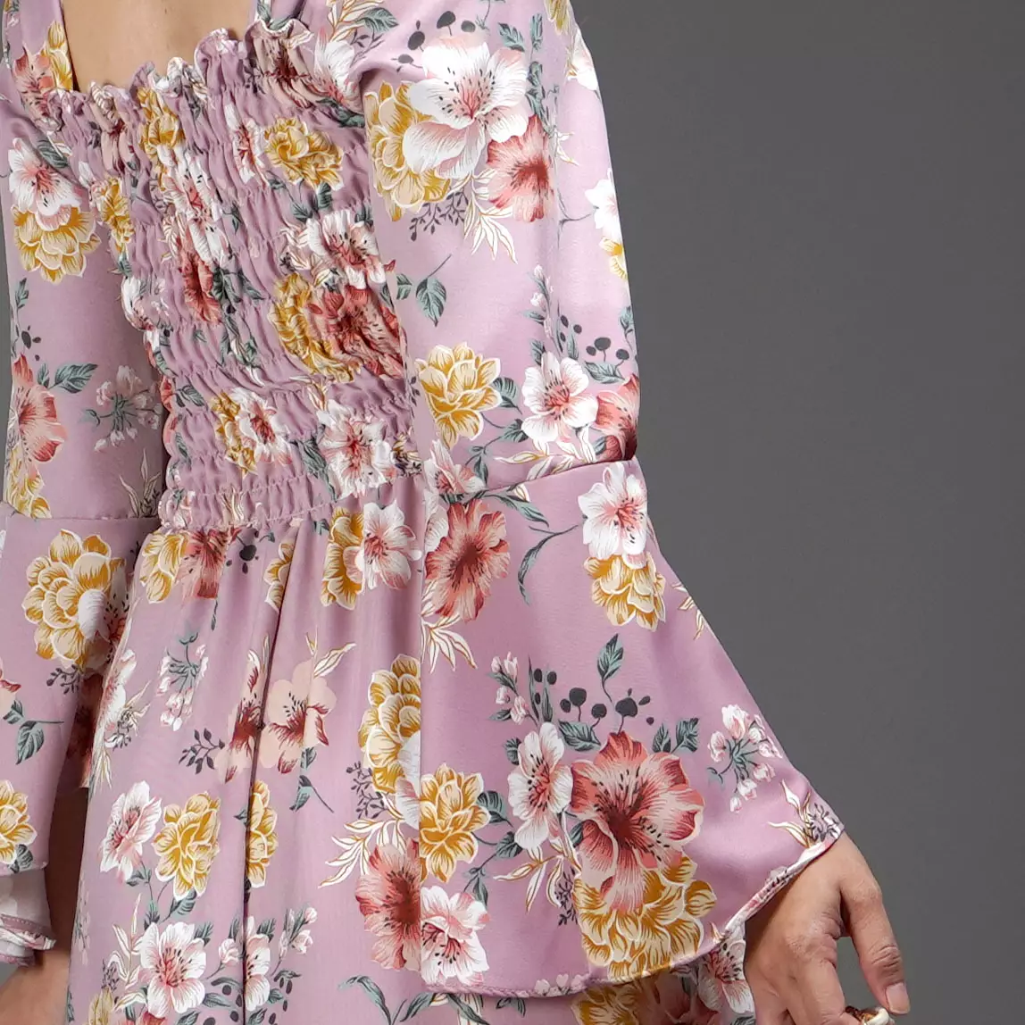  CLOVERIA Long Dress Motif Bunga Gaya Korea Dress Wanita Korean Style - Pink