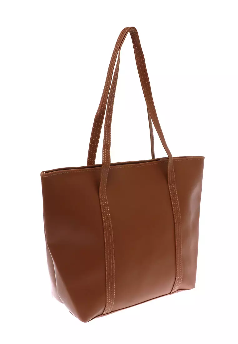 Kyla Tote Bags Woman Plain Design Simple Tas Wanita Casual Premium Quality - Mocca