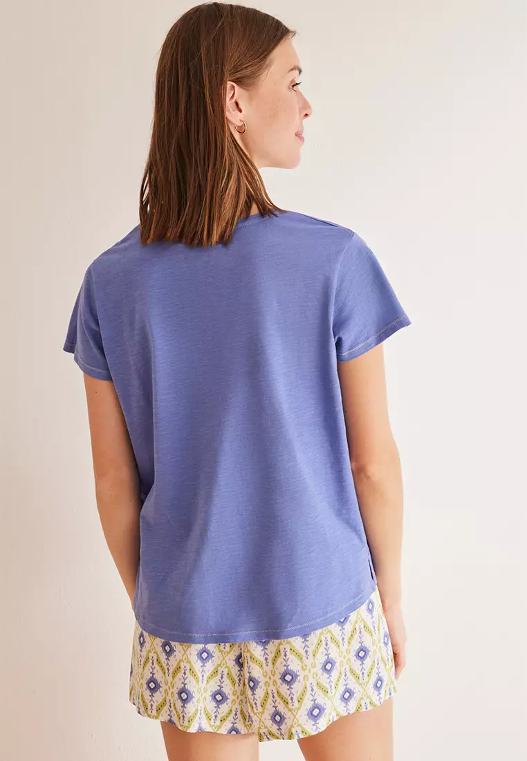 Blue Slub Cotton T-Shirt