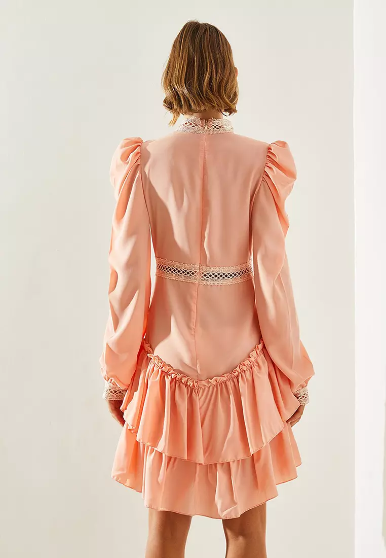 Women's Lace Detailed Layered Ruffle Skirt Dress 22200 60251491