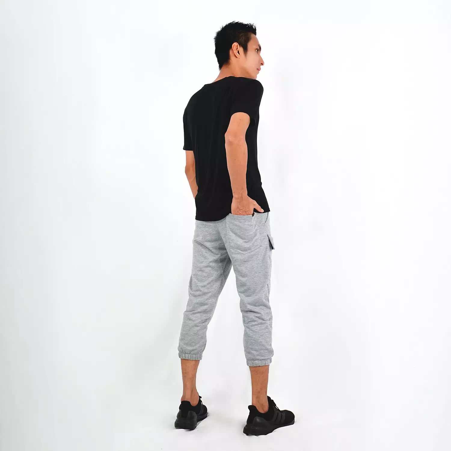ILHAM Celana Pria Celana Ankle Pria Cargo Joger 3/4 Slimfit Jogger Pria Slim Fit - ABU MUDA