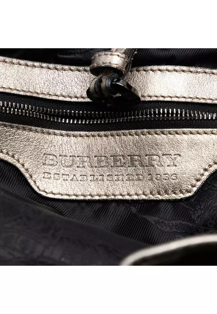 Pre-Loved Burberry Metallic Woven Leather Tote