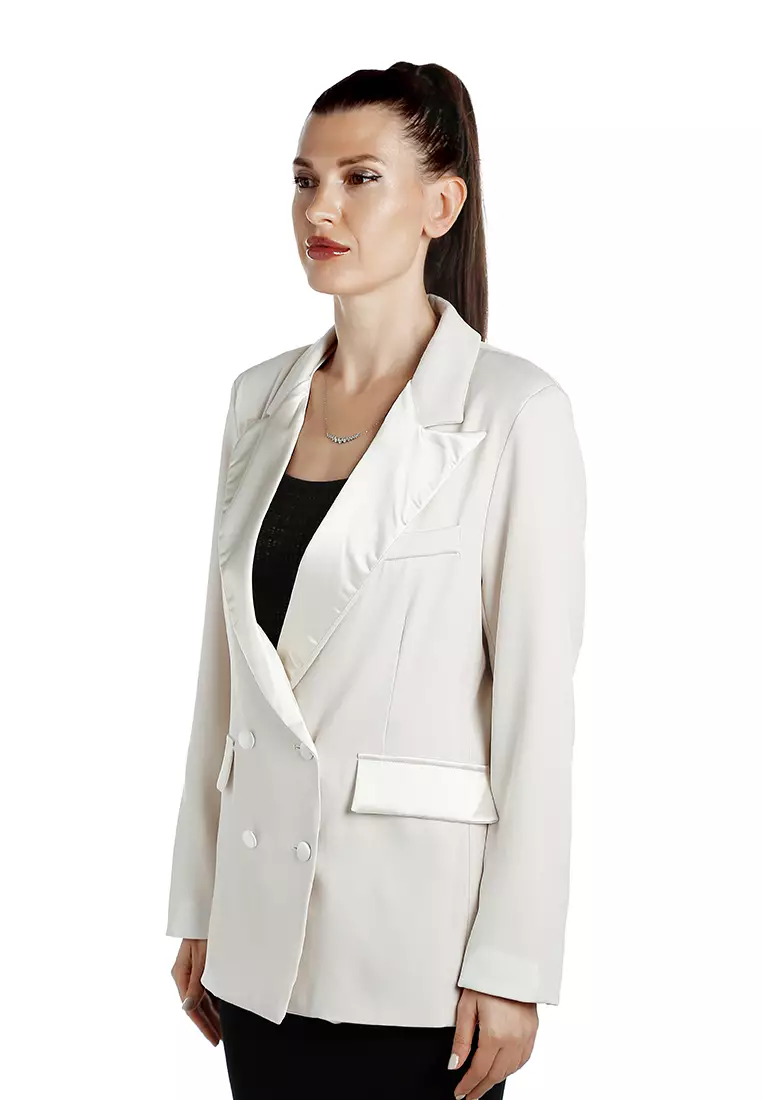 Blazer Solid Single-Breasted dalam Warna Abu-abu Perak