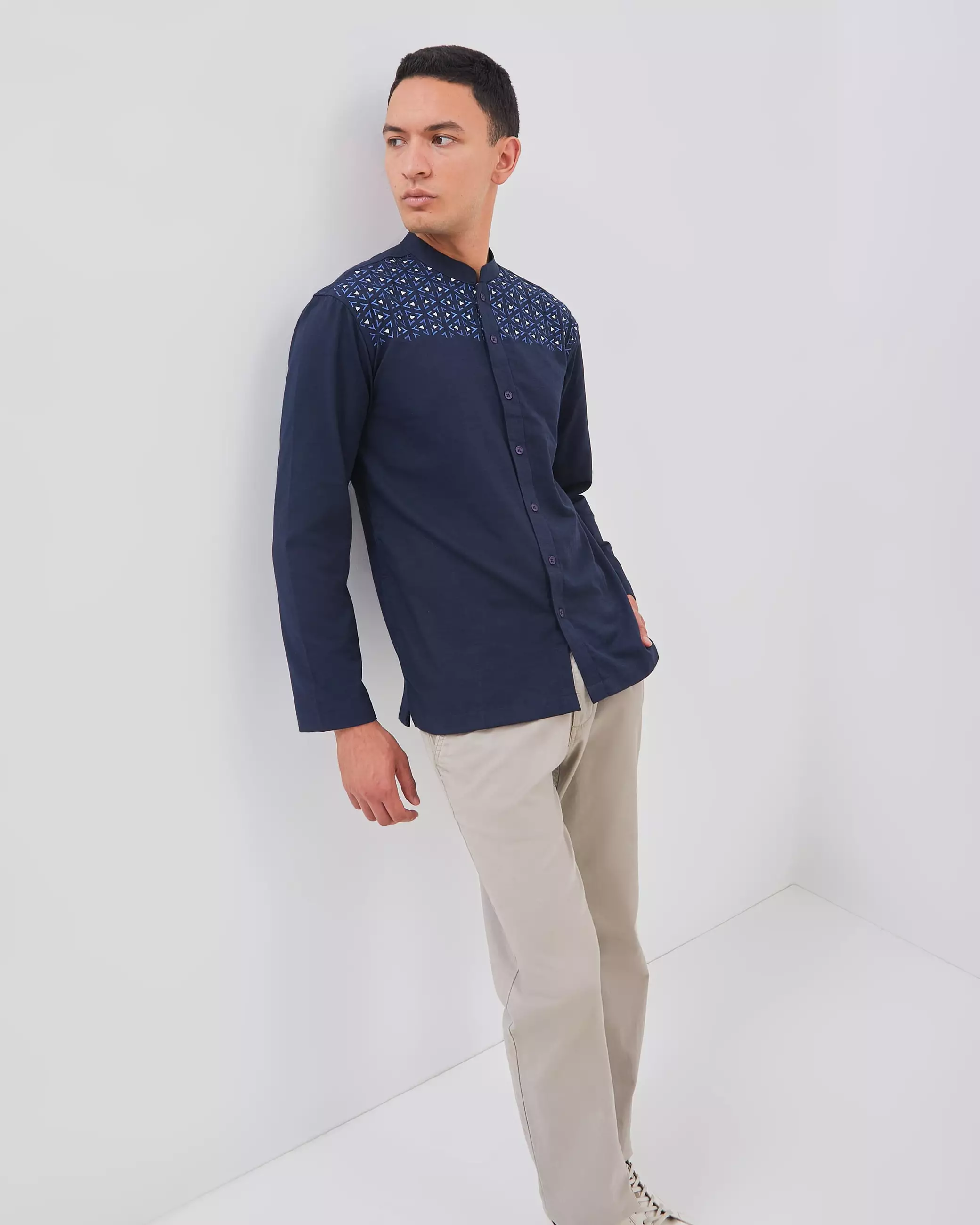 AMK Baju Koko Lengan Panjang Bordir KK DAUD L/S Navy