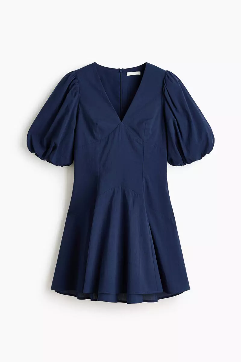 Balloon-sleeved cotton dress