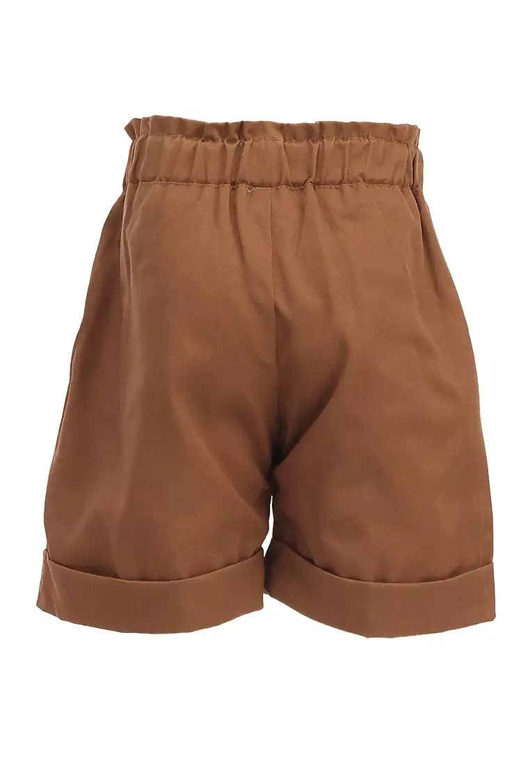 Milly Celana Pendek Anak Perempuan Motif Polos Kids Hotpants Variasi Tali Material Cotton ORIGINAL - Brown