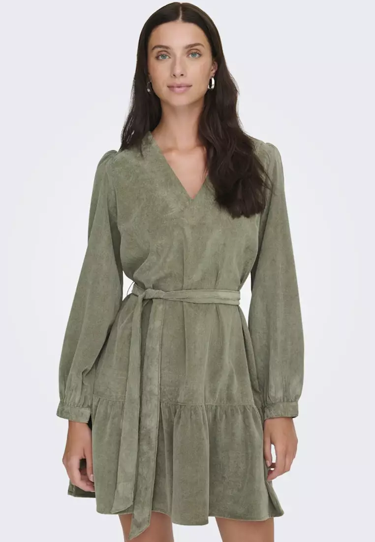 Long Sleeve Cord Belt Dress
