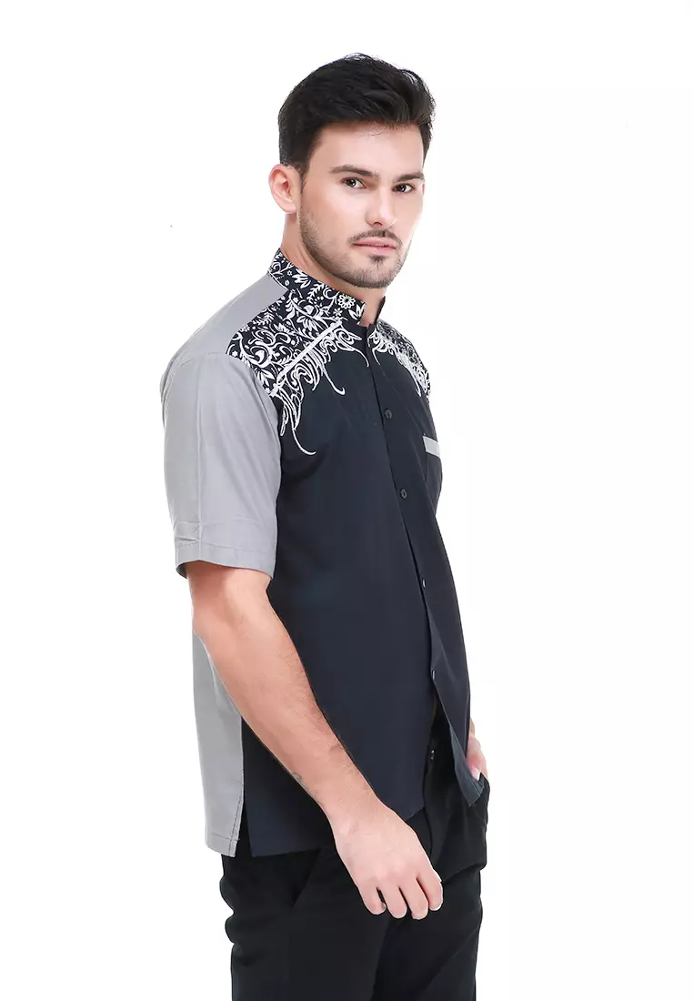 Dwan Kemeja Batik Pria Jasmine Atasan Formal Shortsleeve Shirt Material Cotton ORIGINAL - Black