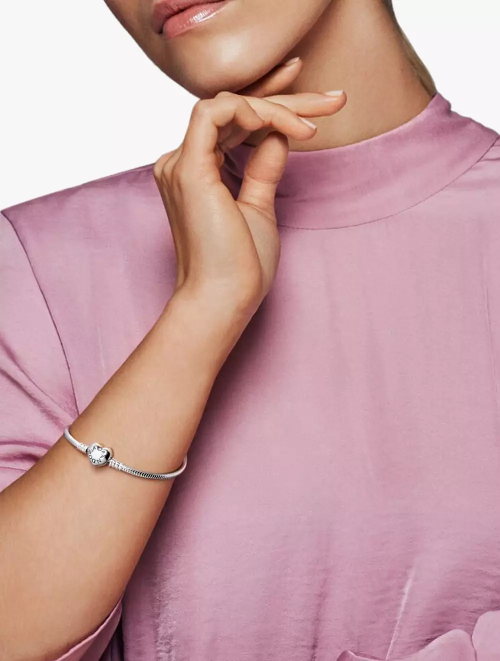 Pandora Moments Heart Clasp Snake Chain Bracelet - 17 - Silver