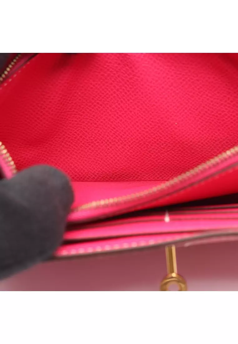 Pre-Loved Hermès kelly wallet long rose tyrian Bi-fold wallet Veau epsom Pink purple gold hardware □Q stamp