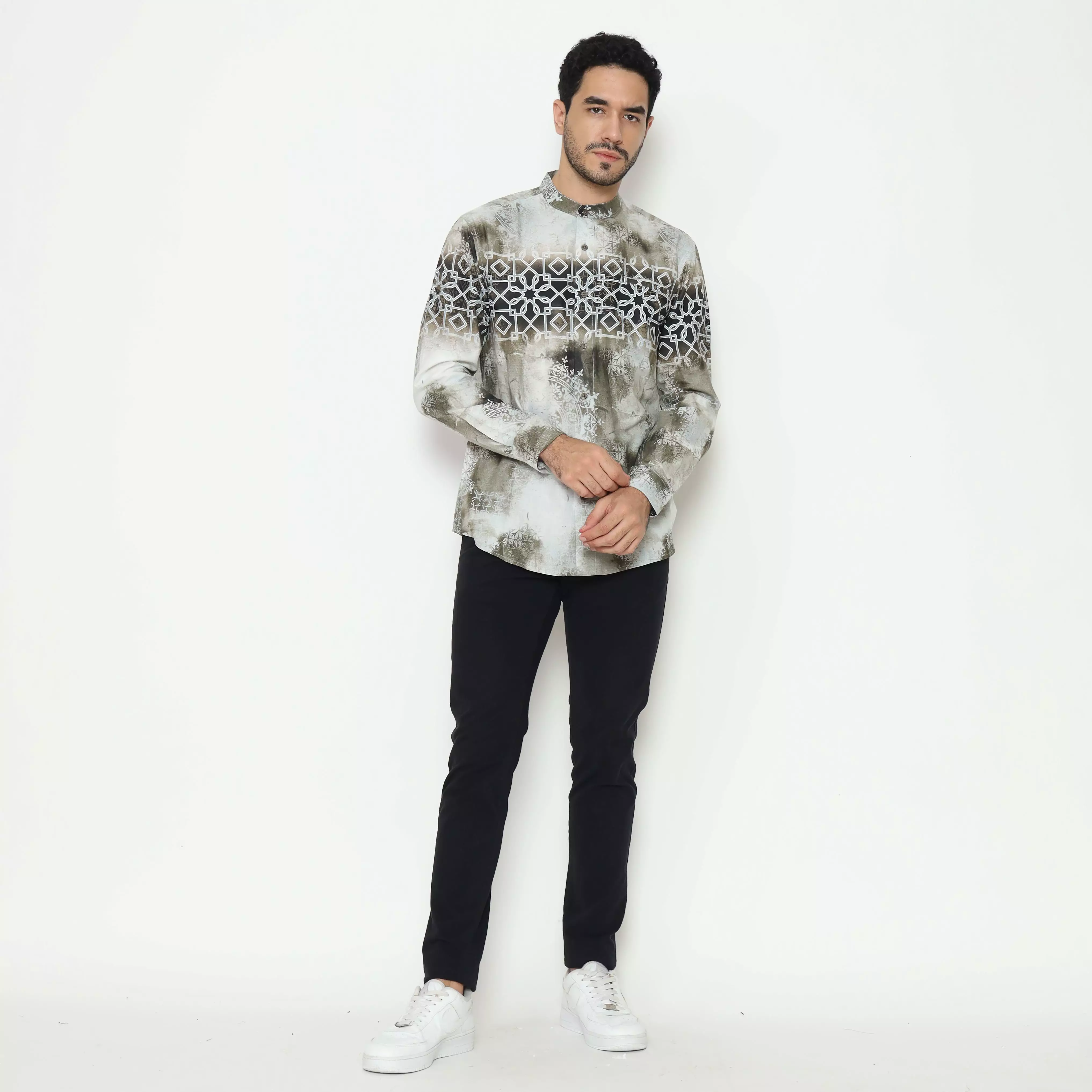 AMK Kemeja Koko Printing Pria Lengan Panjang KK Hessa L/s Brown