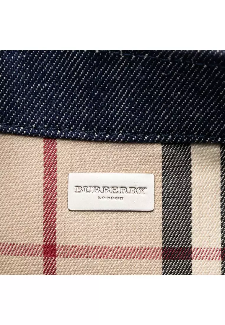 Pre-Loved Burberry House Check Canvas Trimmed Denim Handbag