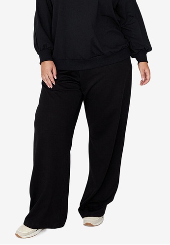 Trendyol black Plus Size Wide Leg Knitted Thin Sweatpants BFFE8AA8A34740GS_1