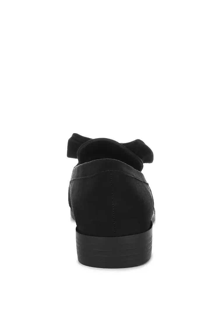 Sepatu Loafer Hak Aksen Pita Warna Hitam