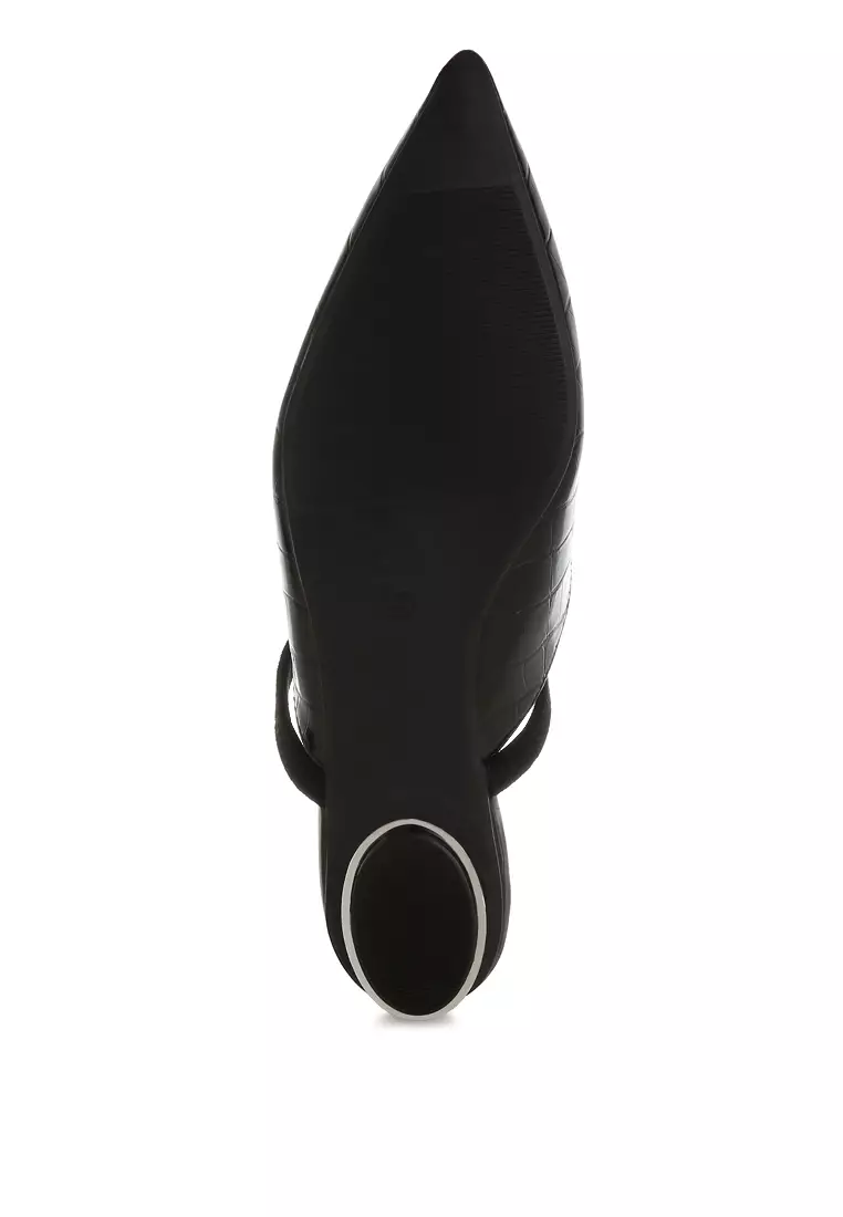 Fantasy Heel Croco Mules In Black