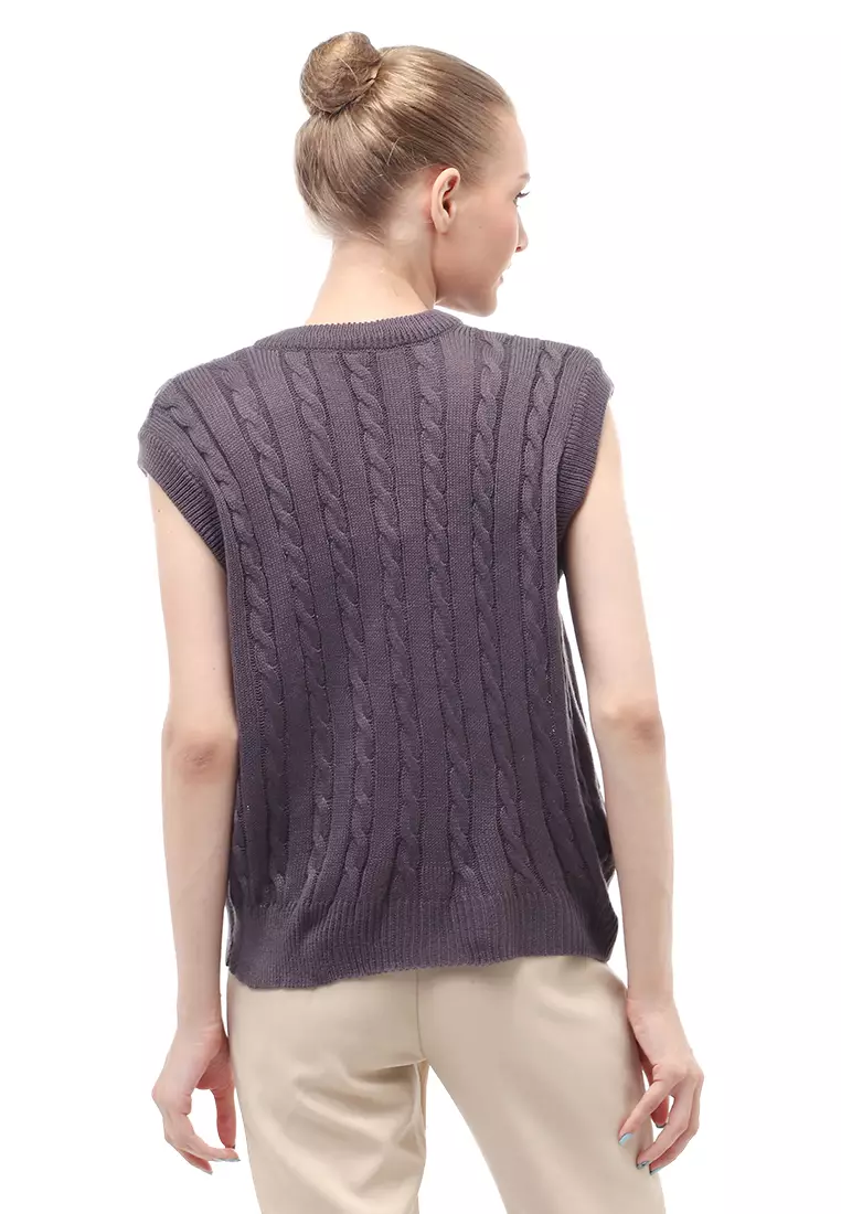 Urice Vest Rajut Atasan Wanita V-neck Sleeves Design Elegant - Dark Grey