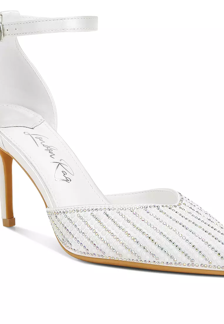 Sandal Stiletto Berhias Mutiara & Payet dalam Warna Putih