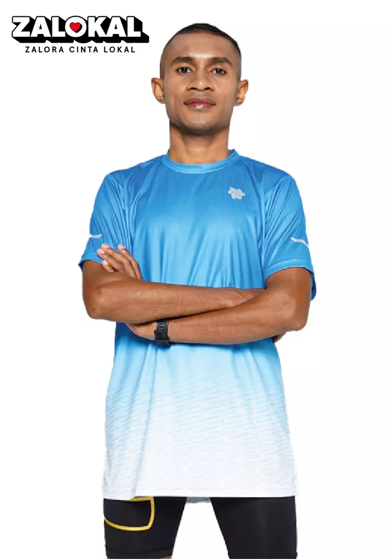 Tiento Baju Lari Ringan Jersey Running Anti UV Pria Dry Fit Lengan Pendek Airlite Milkyblue