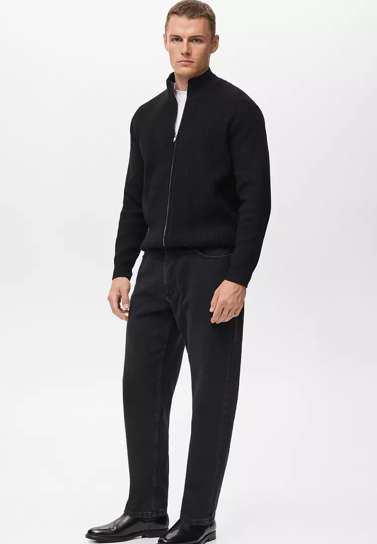 Ribbed-Knit Cardigan With Zip