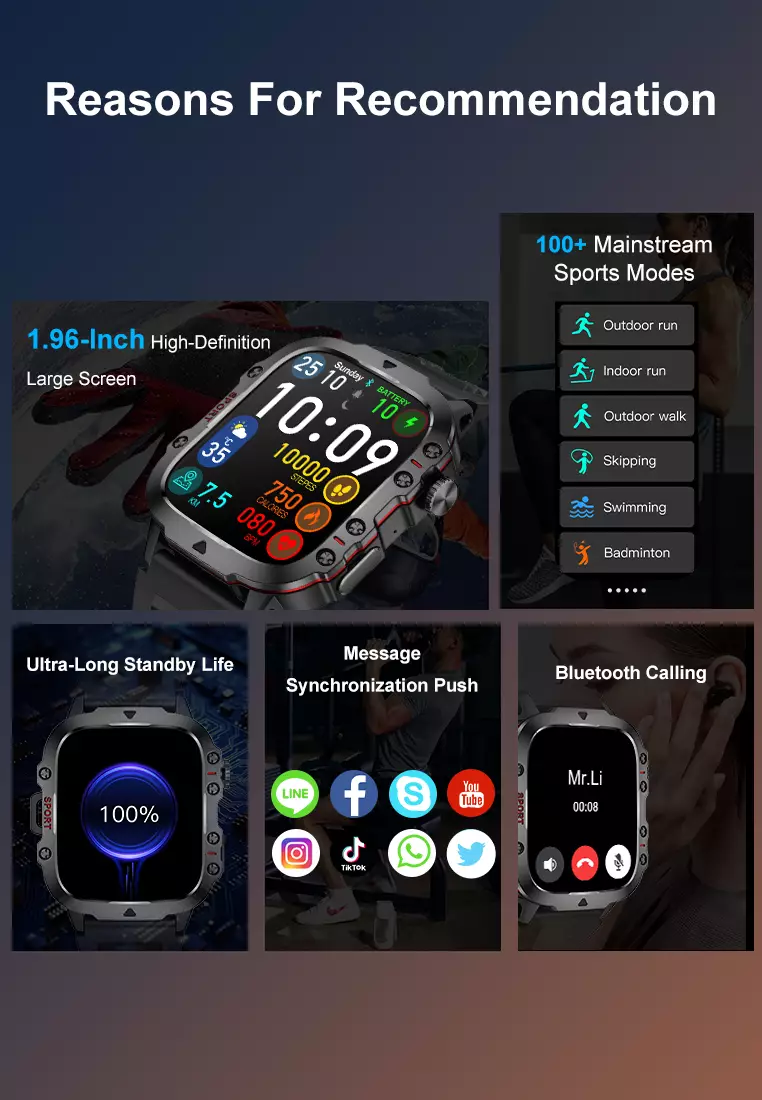 Smart Watch QX11 1.96 inch Full screen touch Long Time Battery Multiple sports modes Jam Pintar Khaki