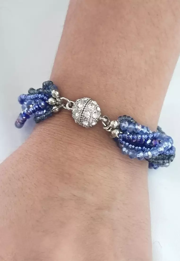 Diamante Charm Blue Crystalline Beads Gelang Wanita