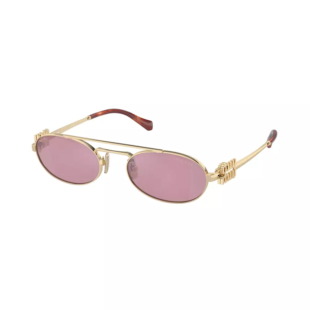 Oval Frame Metal Gold Sunglasses Dark Pink Silver Lens
