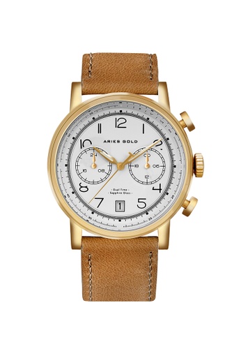Aries Gold 褐色 Aries Gold Urban Journey White, Gold and Brown Leather Watch CFE5CAC8BB381AGS_1