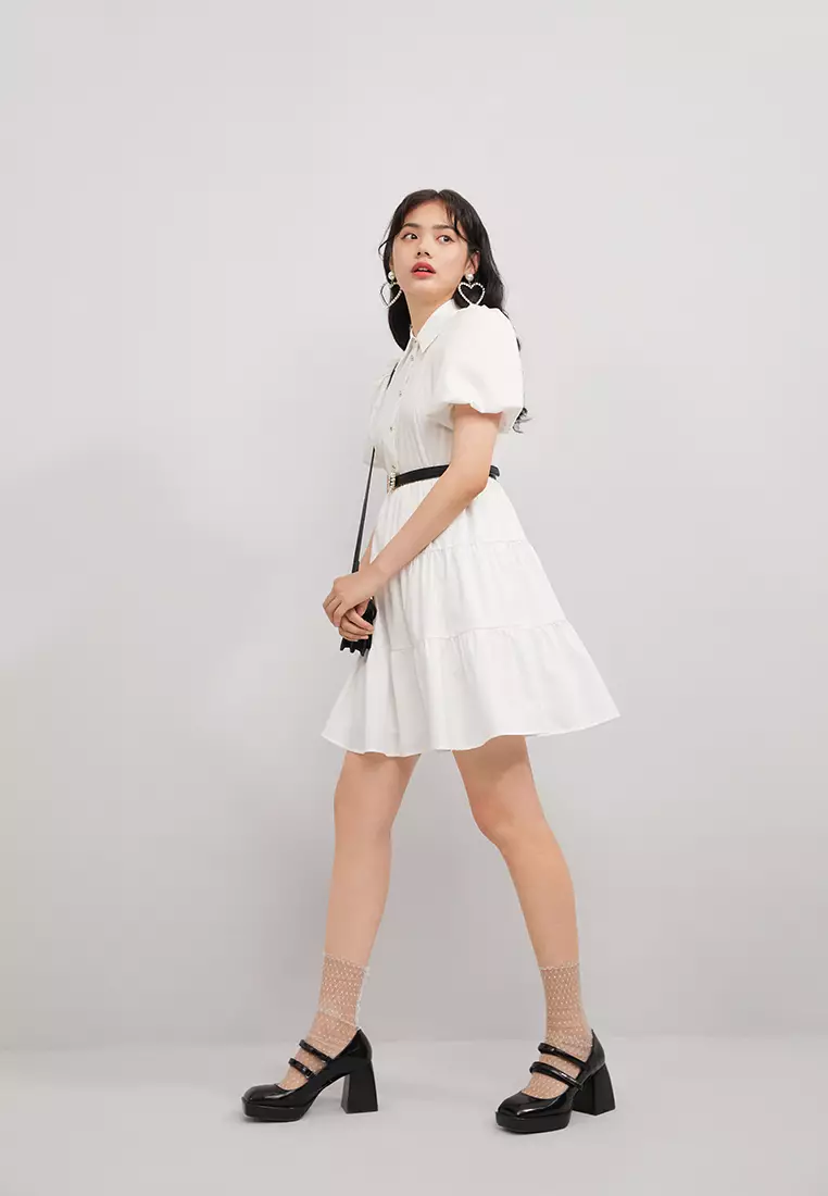 Puff Sleeve Button Top Mini Dress
