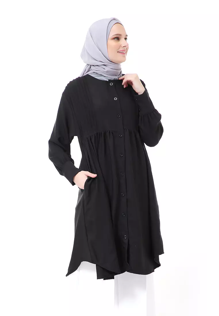 Xaula Tunik Polos Muslimah Atasan Wanita Lengan Panjang Premium High Quality - Black