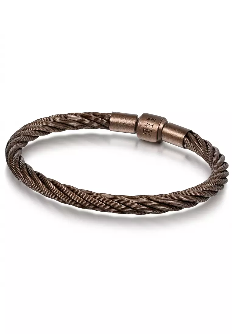 Twisted Stainless Steel XL Charm Bracelet for Women & Men Chestnut Brown 5mm