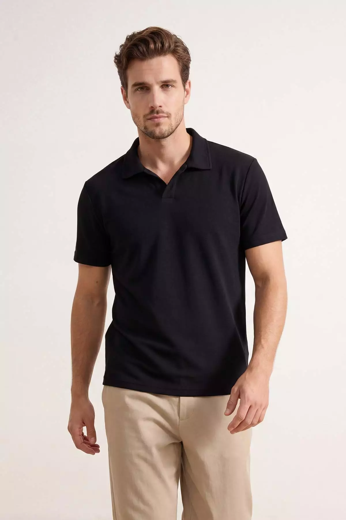Black Regular/Normal Cut Soft-Textured Polo Neck T-Shirt Tmnss26Po00034