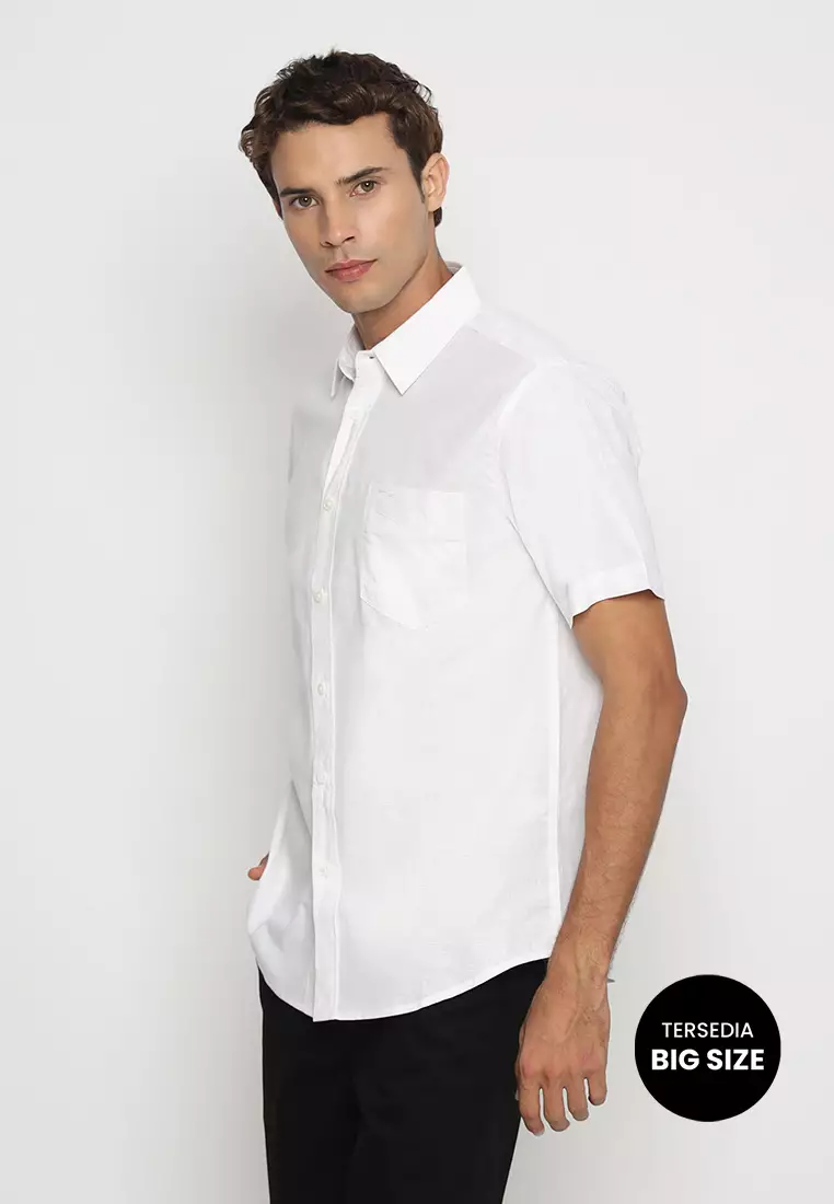 RBJ Kemeja Polos Cotton Slub Putih Regular Fit Big Size