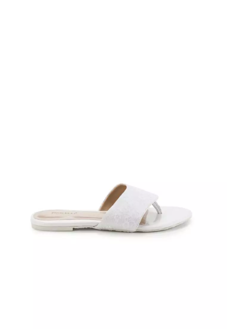 Isabella Sandal wanita Jepit Flat Slip On - White
