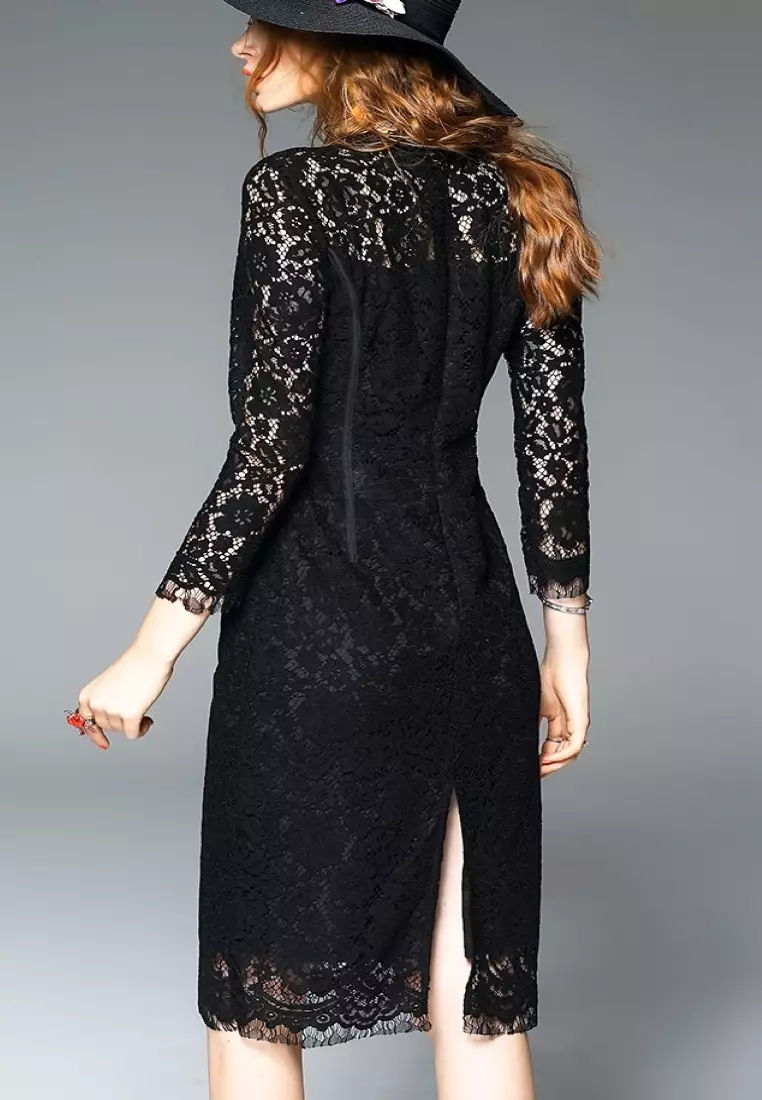 Elegant Lace One-piece Dress UA1109030BK