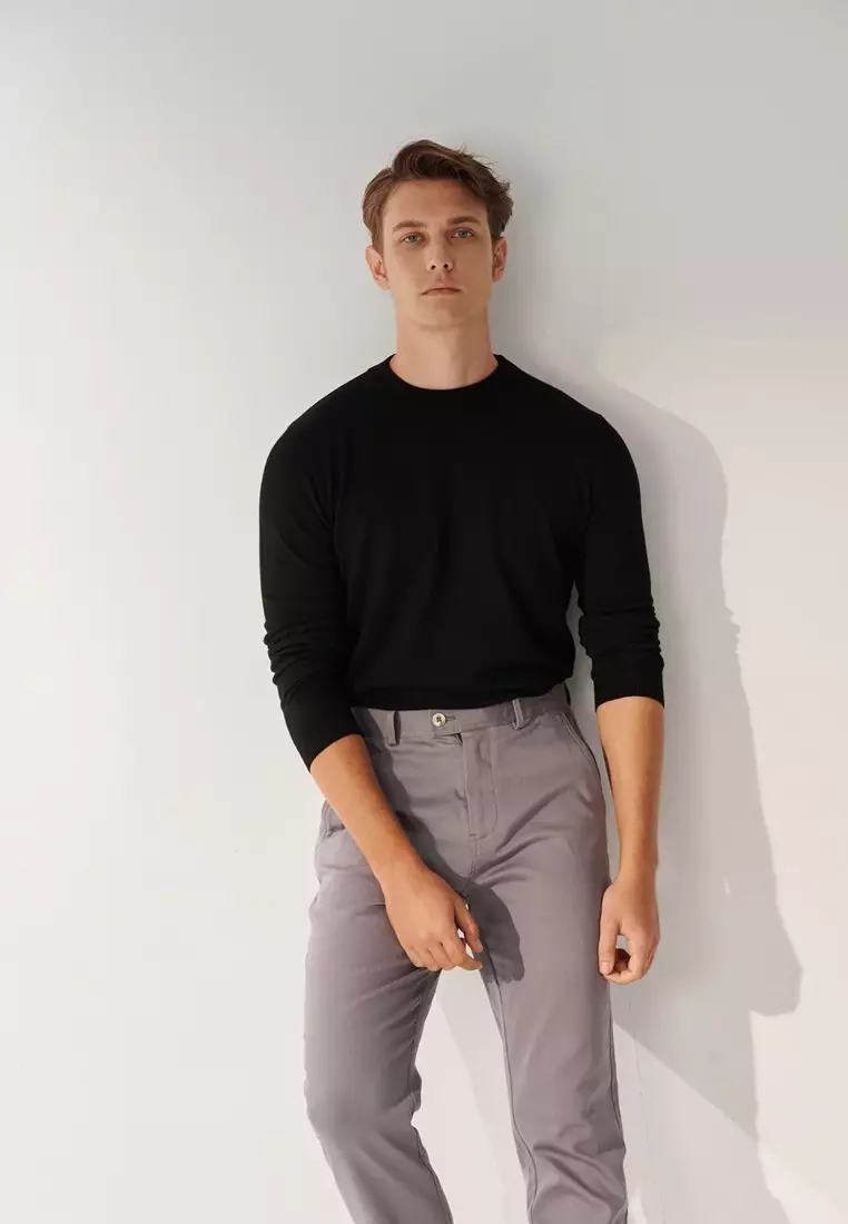 Black Mock Neck Wool Blend Knitted Sweater