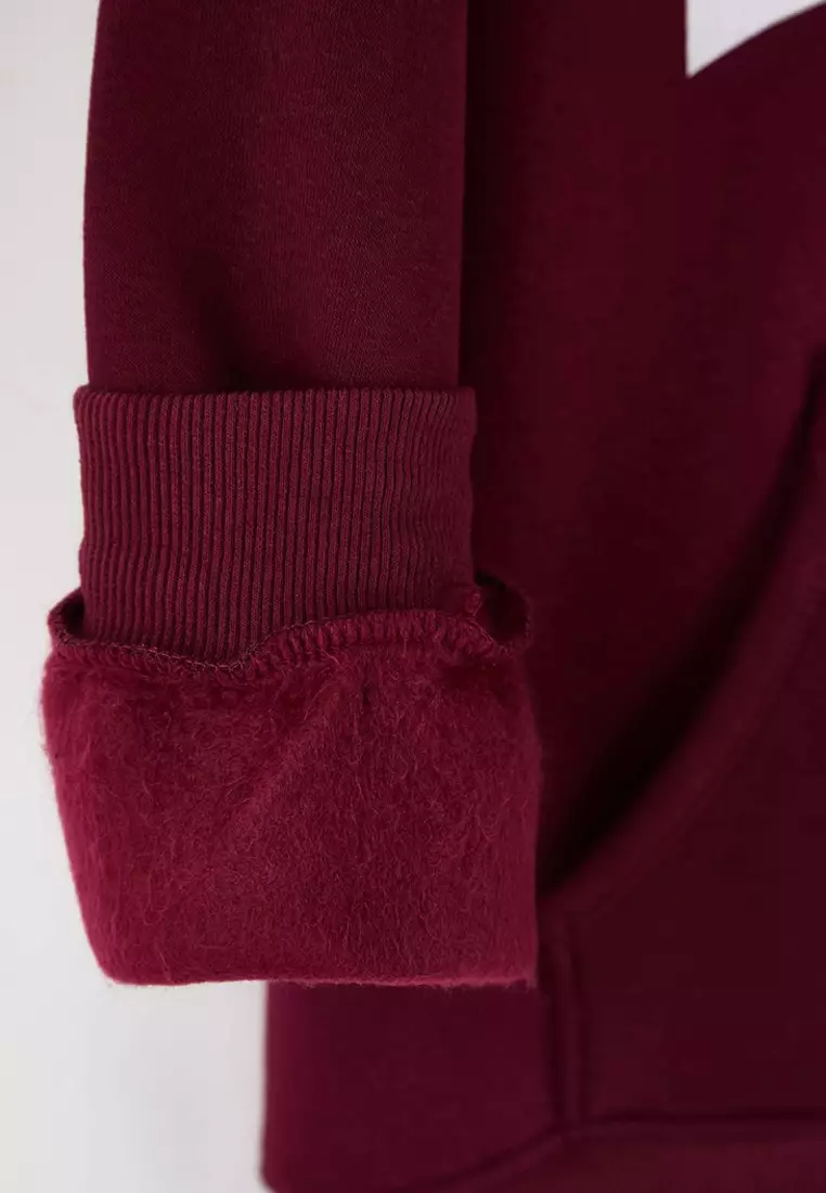Burgundy College Themed Hooded Fleece Inside Oversized Sweatshirt Tbbaw26Ao00042