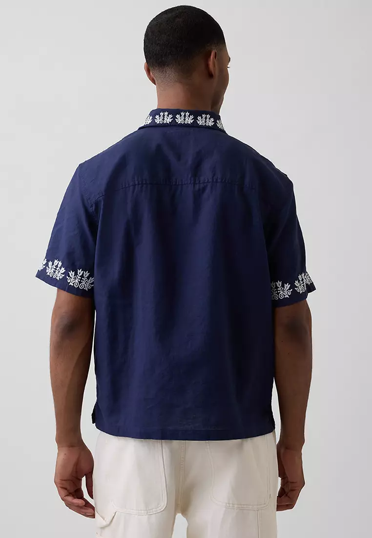 Linen-Cotton Straight-Hem Shirt