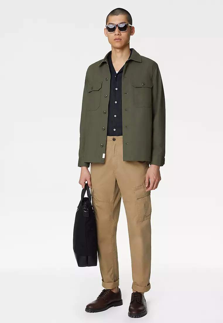 Tapered Fit Pure Cotton Lightweight Cargo Trousers