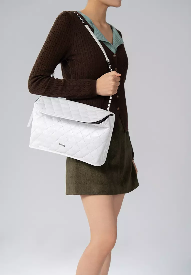 CUBE-II Large Chain Crossbody Bag - White