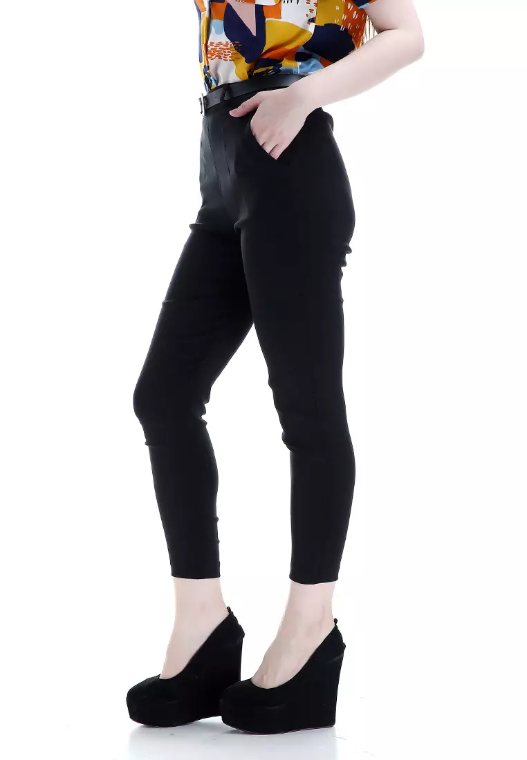 Hazel Celana Chino Wanita Bawahan Kasual Baggy Pants Woman - Hitam