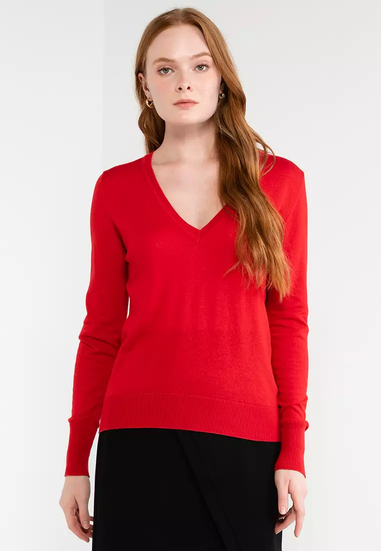 Cashmere v shop neck sweater women