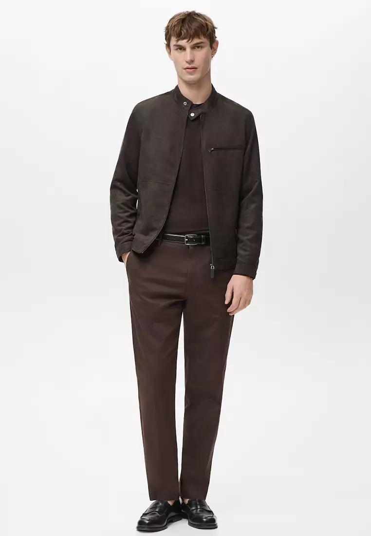 Suede-Effect Biker Jacket