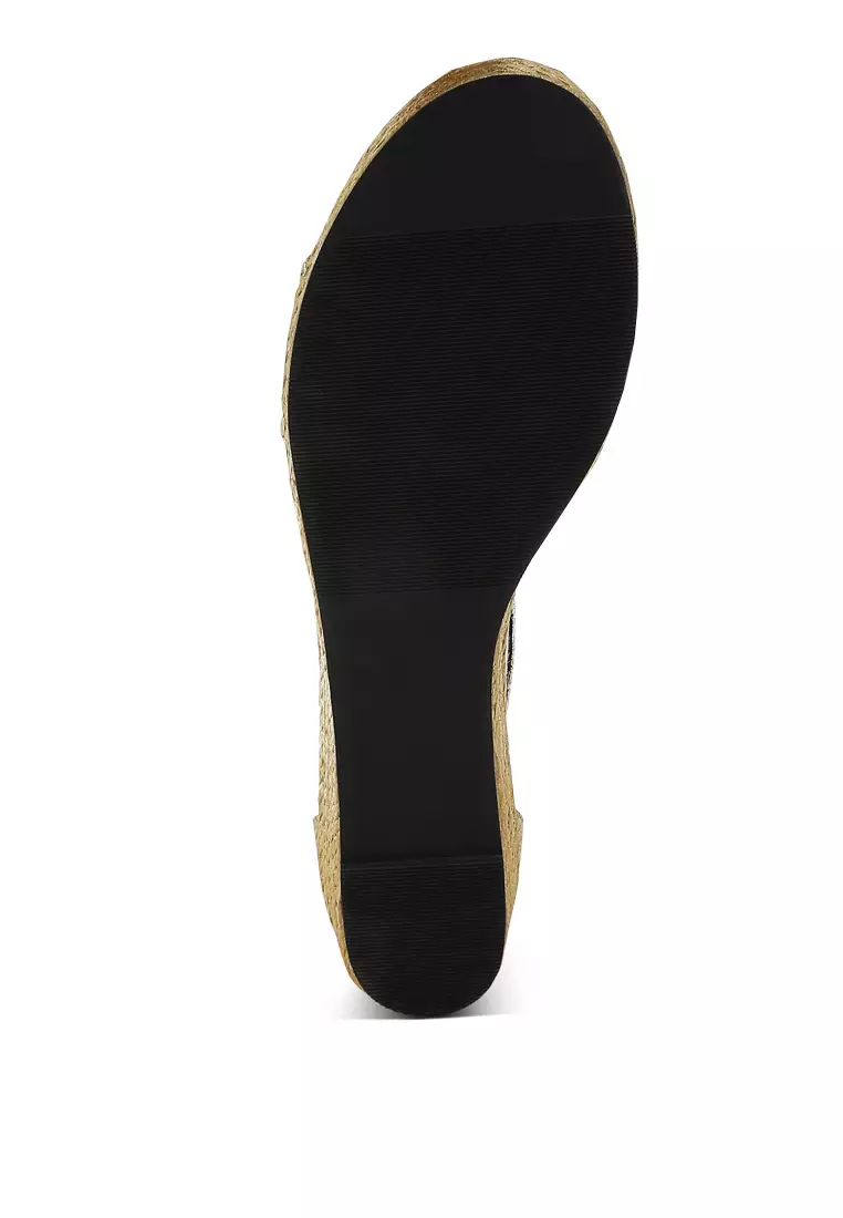 Gold Faux Leather Snake Wedge Espadrilles
